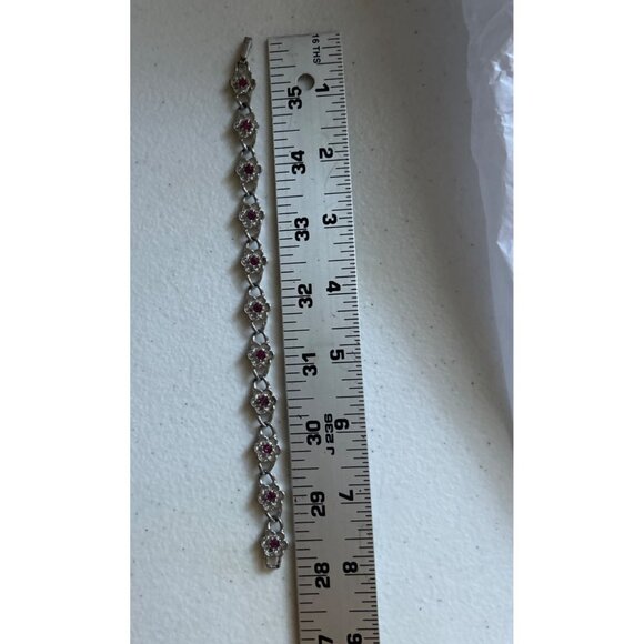 Silver-Tone Avon Floral Link Bracelet With Pink Rhinestones - Picture 5 of 6